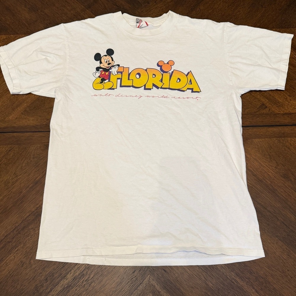 Vintage Disney Design Mickey Mouse Florida Walt Disney World T-Shirt White Large